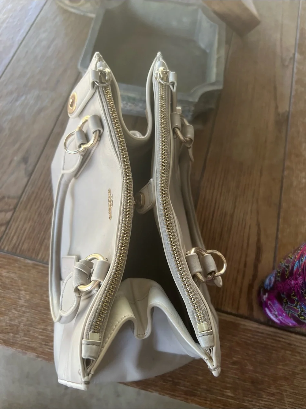 Coach Pebbled Leather Satchel in Light Taupe with Gold Hardware